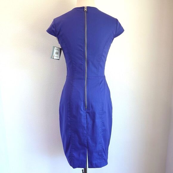 Marc New York Andrew Marc Bodycon Shift Dress Stitching Details Cap Sleeves Blue - Picture 4 of 16